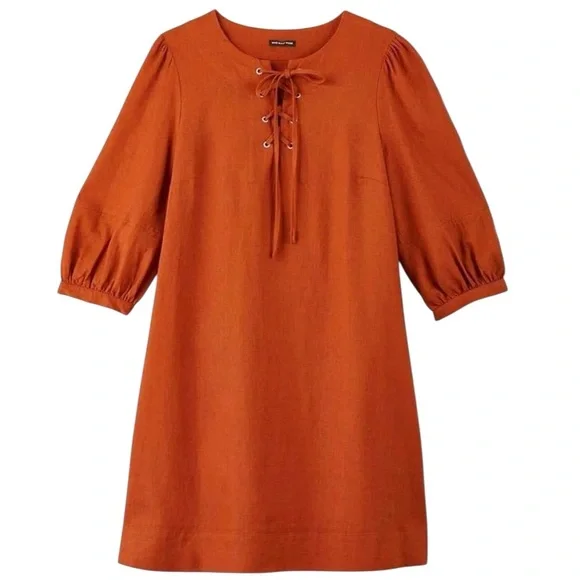 Who What Wear | Dresses | Who What Wear Burnt Orange Linen Lace Up Neckline  Puff Sleeve Mini Dress Sz Xxl | Poshmark
